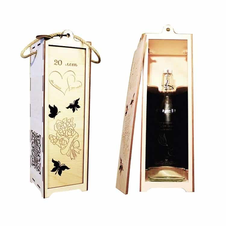 Engraved Romantic Wine Gift Box with Sliding Lid Laser Cut File