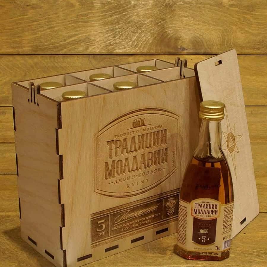 Engraved Packaging Box for Six Moldovan Cognac Bottles Laser Cut File