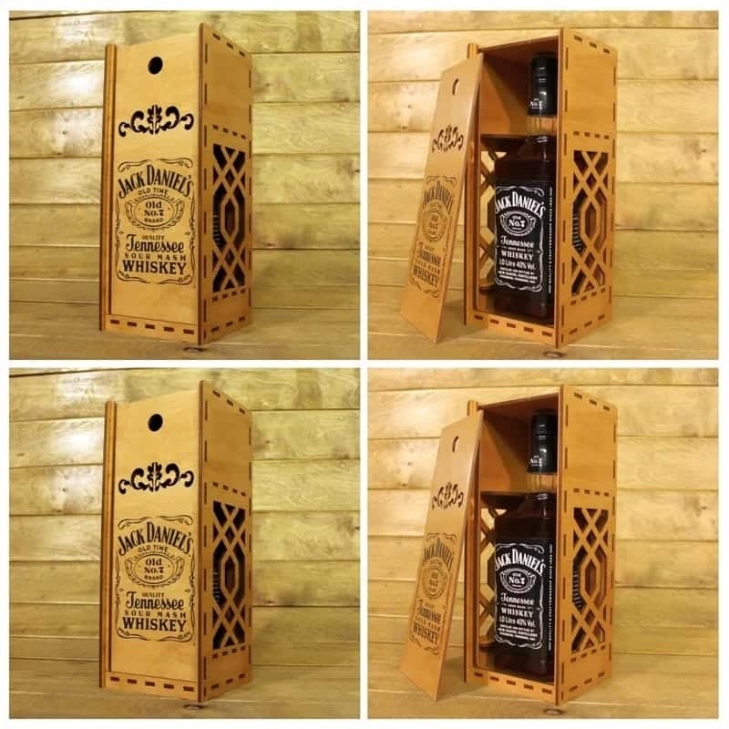 Engraved Jack Daniels Whiskey Bottle Box with Sliding Lid Laser Cut File