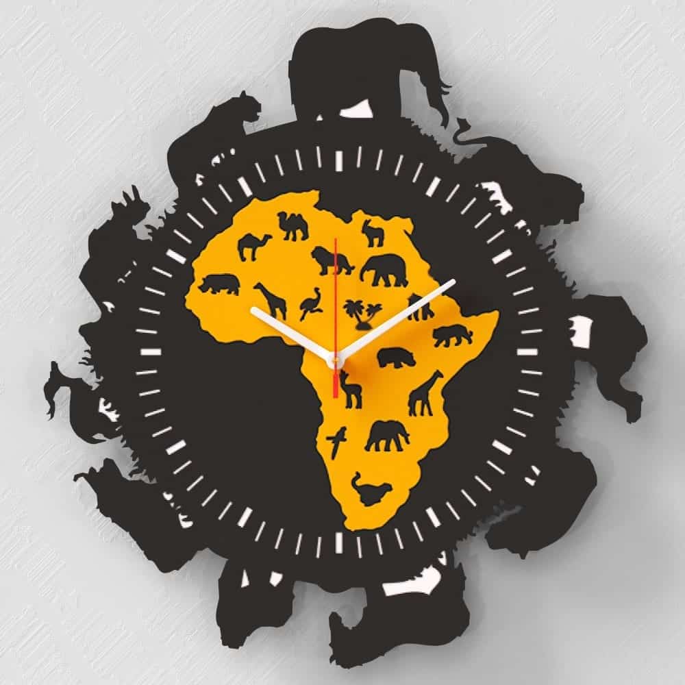 African Safari Animals Wall Clock Laser Cut File