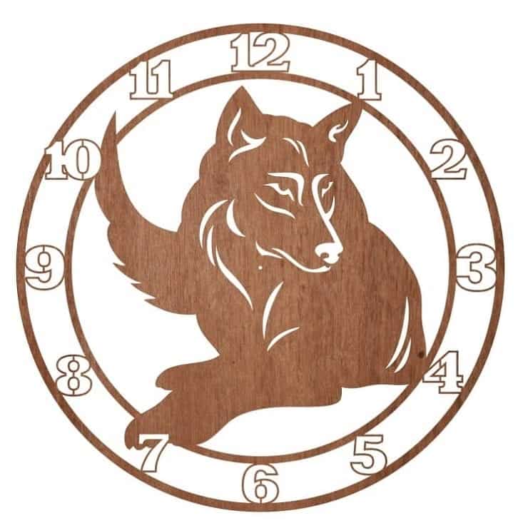 Wood Engraved Wolf Wall Clock Laser Cut File