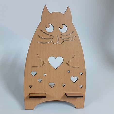Cute Kitty Wooden Phone Holder Stand Laser Cut File