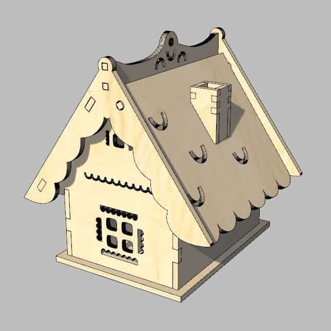 Miniature Hanging House with Opening Roof for Christmas Decorations Laser Cut File