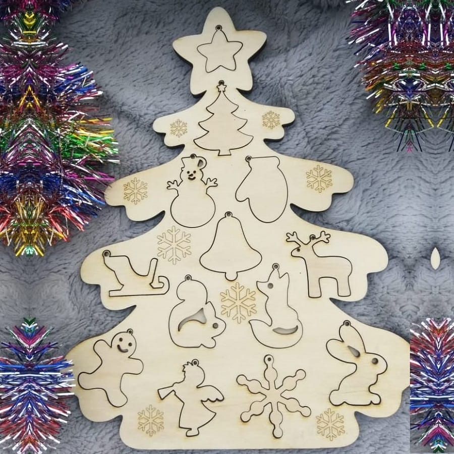 Puzzle Board Various Shape Develop Intelligence Christmas Tree Laser Cut File