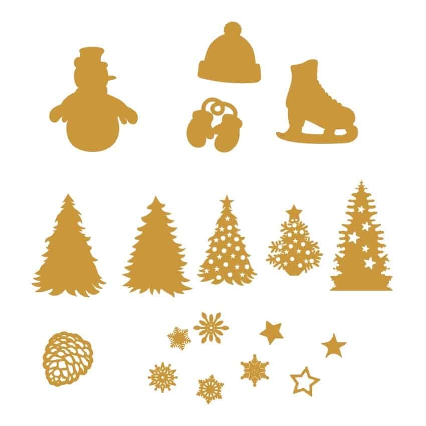 Christmas Decorations Tree, Snowman, Snowflake, Ice Skate, Santa Gloves and Cap Laser Cut File
