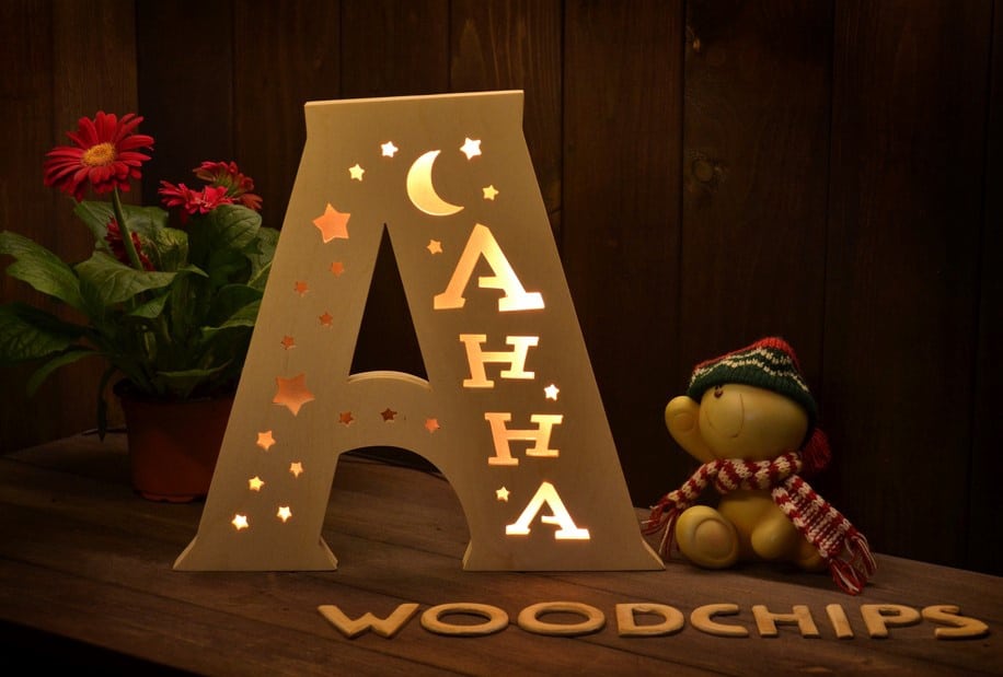 Laser Cut Custom Name LED Night Light Letter A