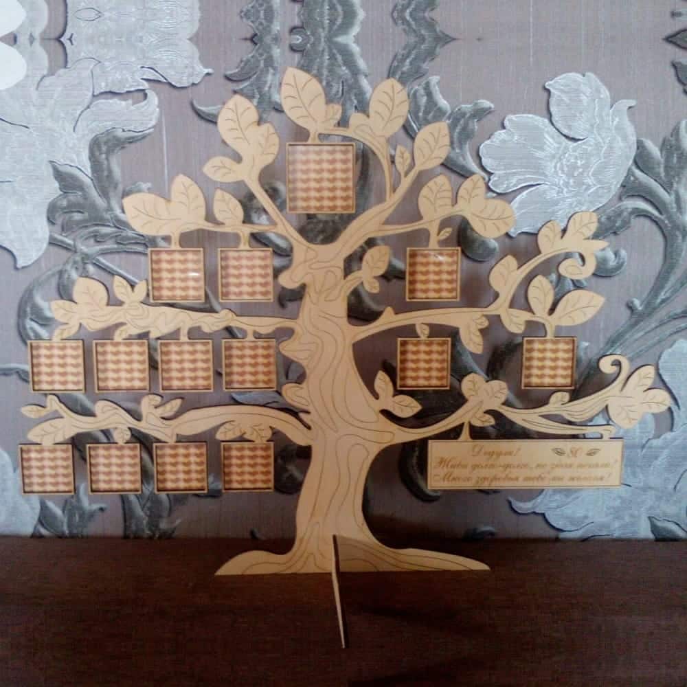 Freestanding Wooden Family Tree Photo and Message Frame Laser Cut File