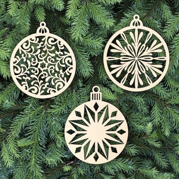 Floral Snowflake Holiday Ball Ornaments Laser Cut File