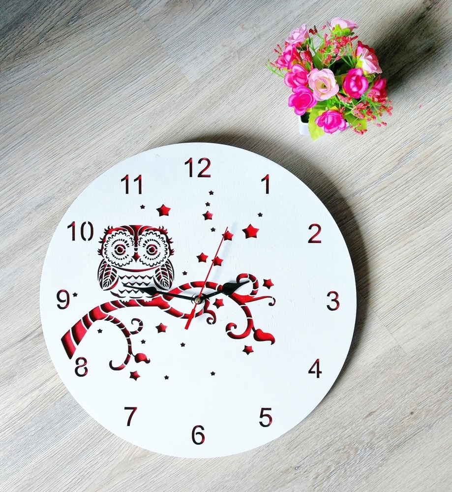 Laser Cut Owl On Branch Decorative Wooden Wall Clock