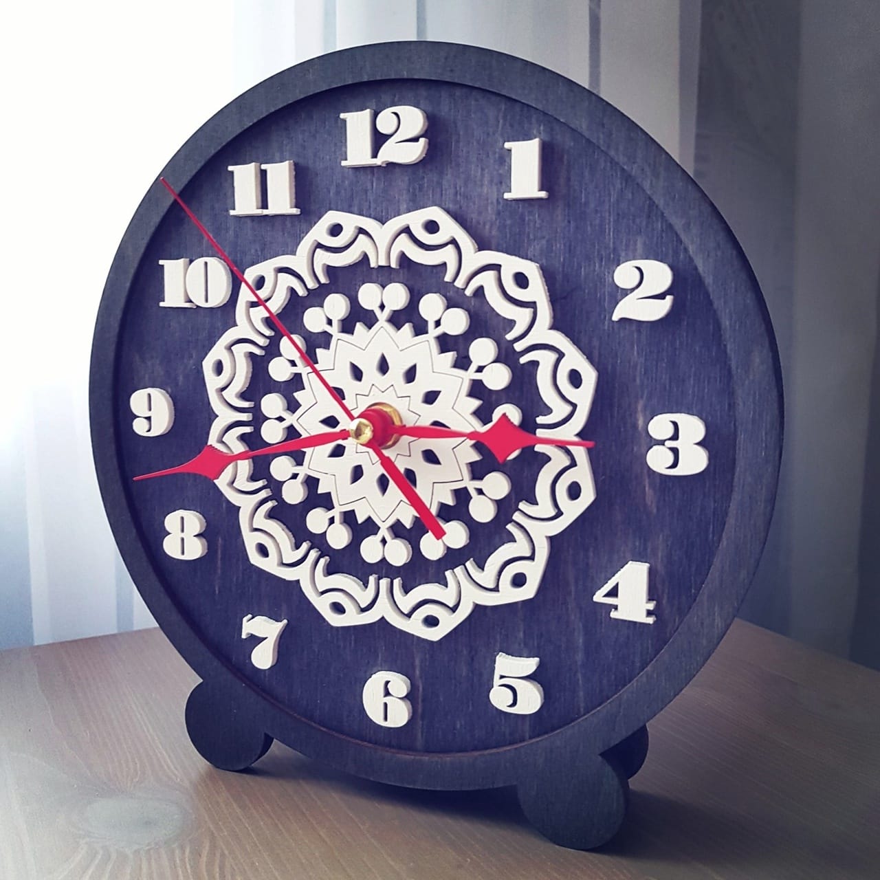 Mandala Pattern Wood Clock for Desk Laser Cut File
