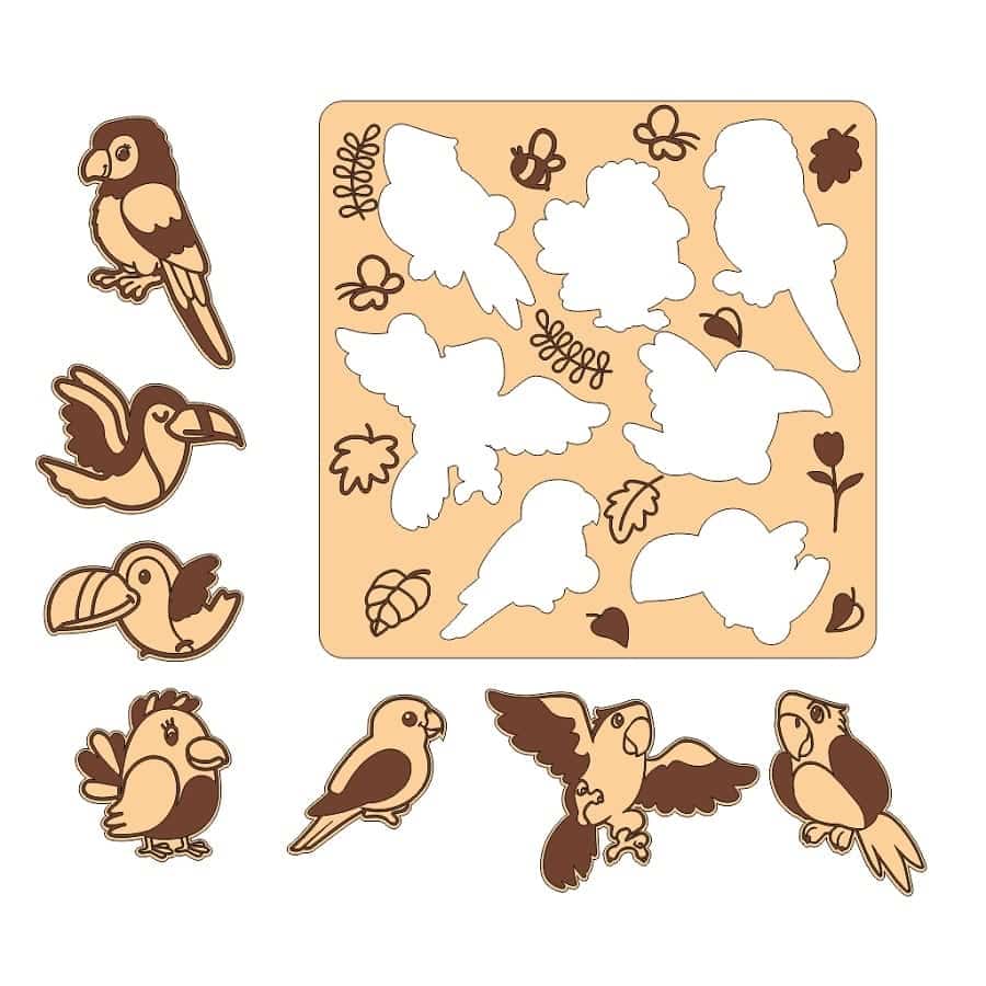 Bird-Themed Wooden Puzzle Board Early Learning Fun Toy for Kids Laser Cut File