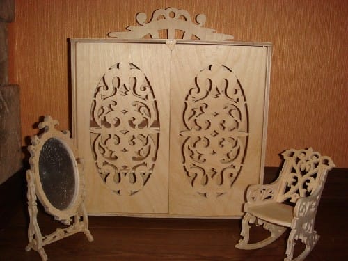 Dollhouse Furniture Laser Cut Rotating Mirror Stand with Almirah Layout File