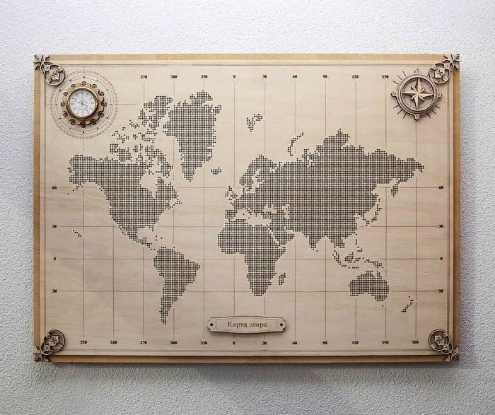 Wooden World Map Wall Art Panel Laser Cut File