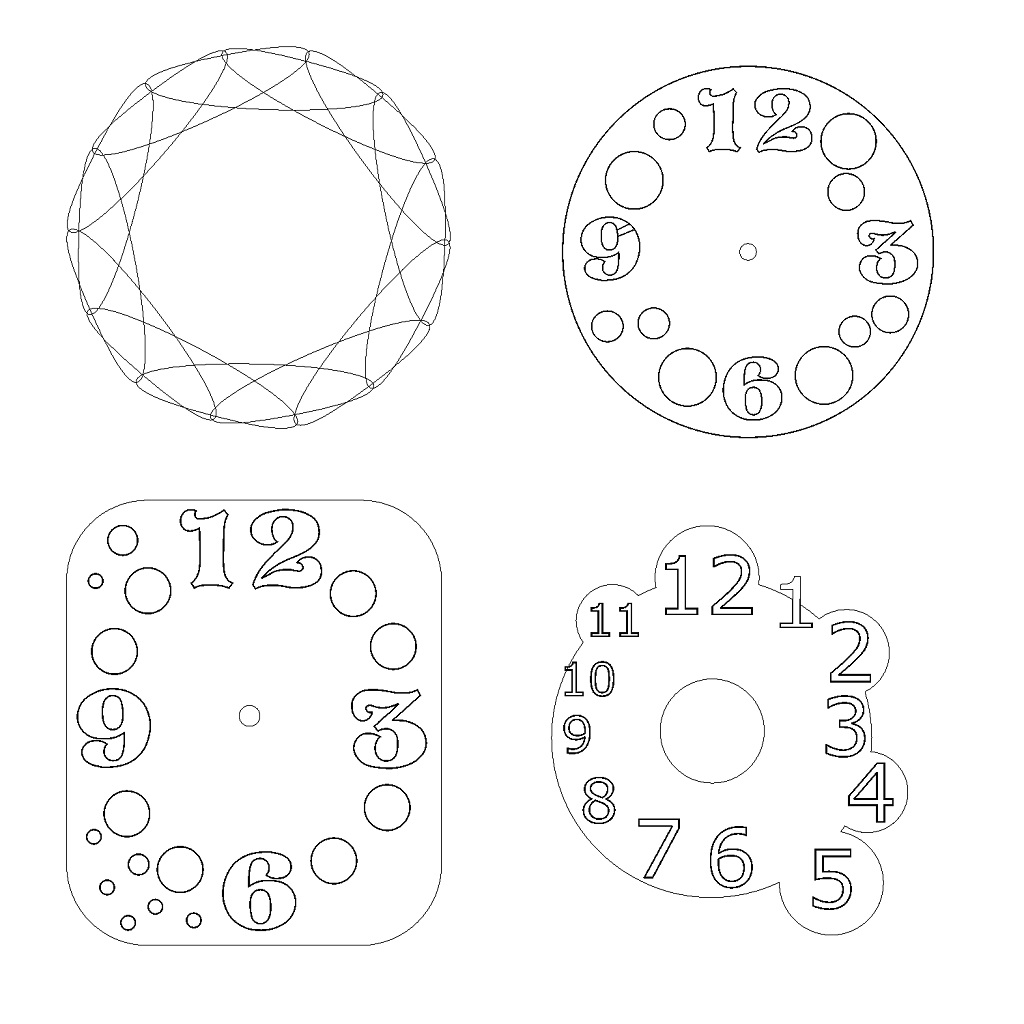 Wooden Wall Clock Layout Collection Laser Cut File