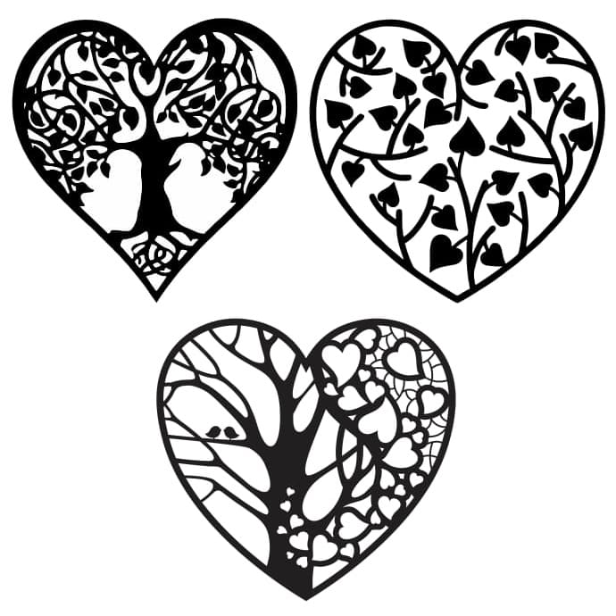 Tree in Heart Metal Wall Art Decor Collection Laser Cut File