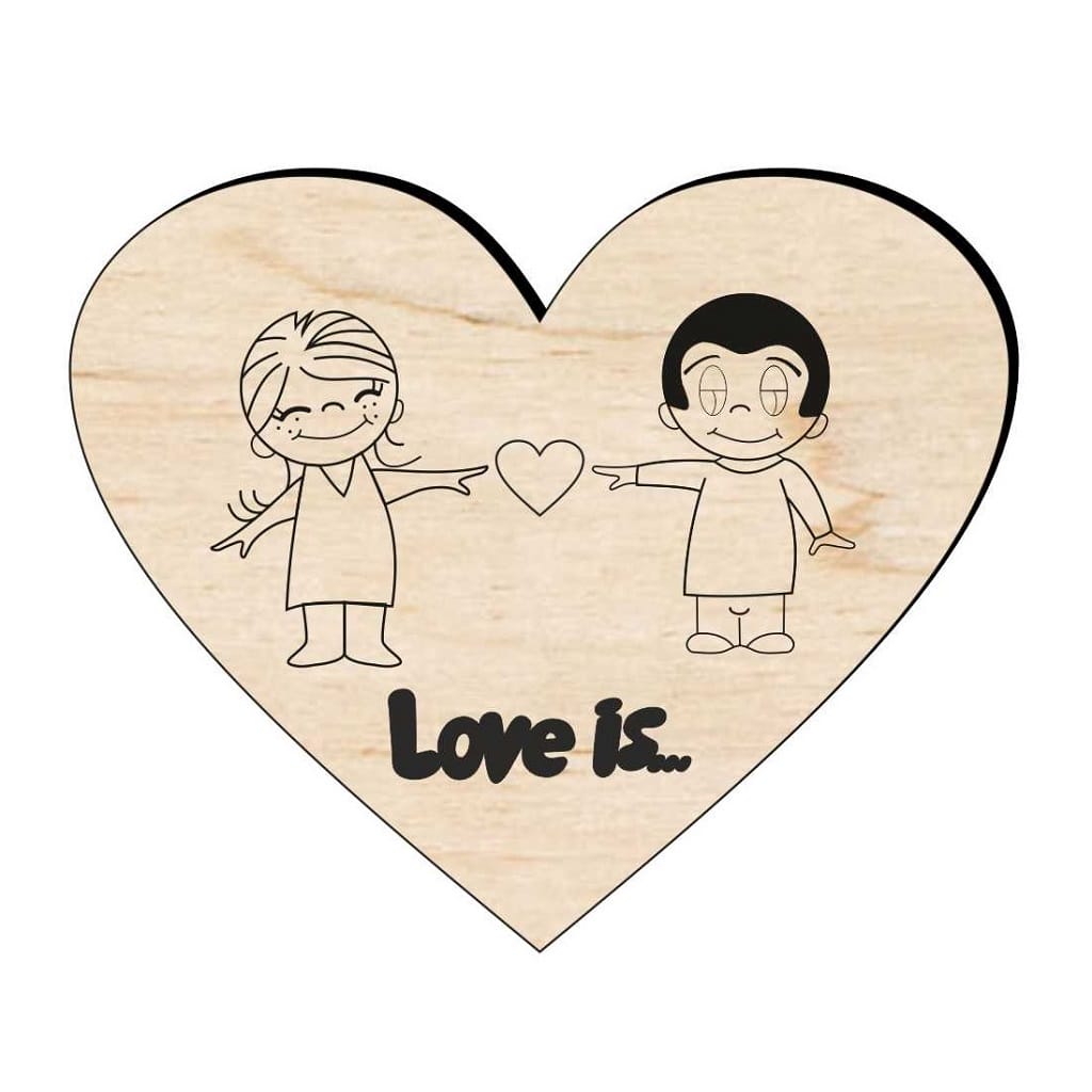 Couple Engraved Heart Shaped Wooden Magnet Laser Cut File