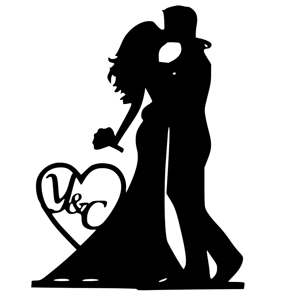 Wedding Cake Topper Bride and Groom Silhouette with Letters Laser Cut File