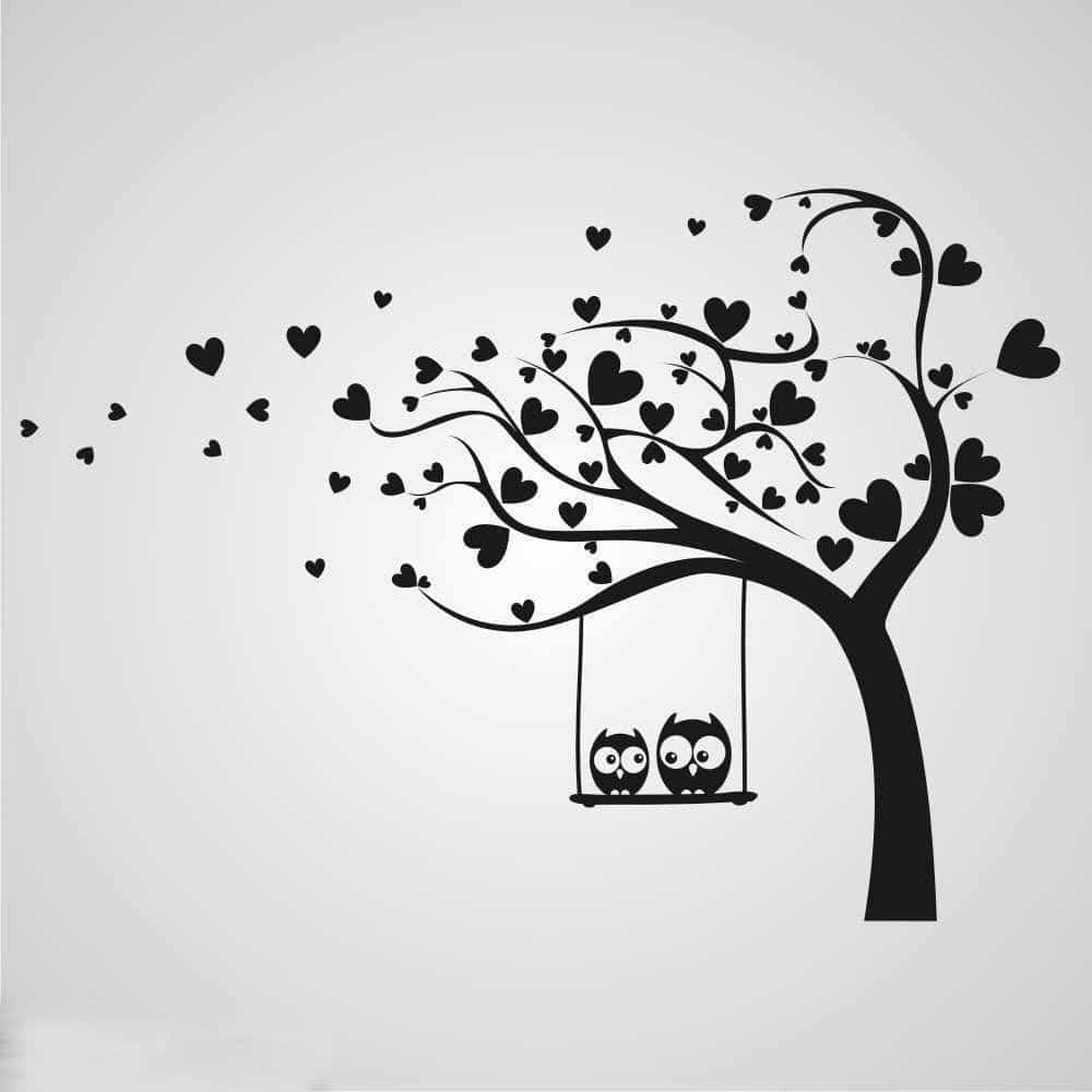 Love Heart Tree with Owl Couple on Swing Wall Art Laser Cut File