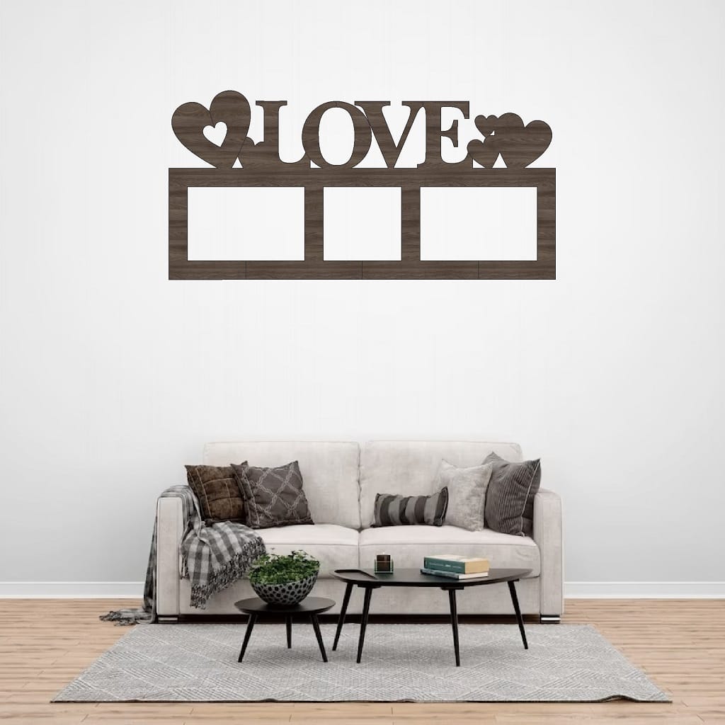 Love Theme Photo Frame Collage 3 Pictures Laser Cut File