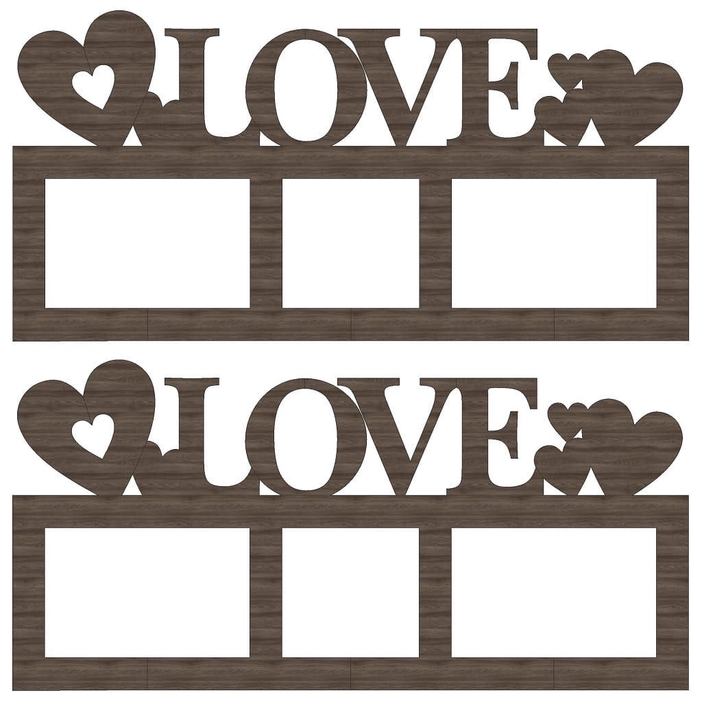 Love Theme Photo Frame Collage 3 Pictures Laser Cut File