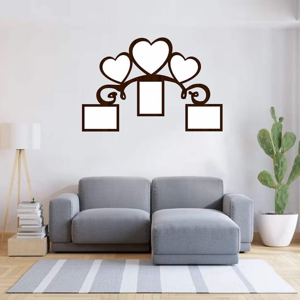 Three Hearts Six Pictures Collage Photo Frame Laser Cut File