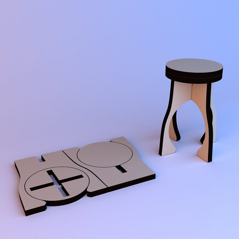 3D Puzzle Round Stool Laser Cut DXF File