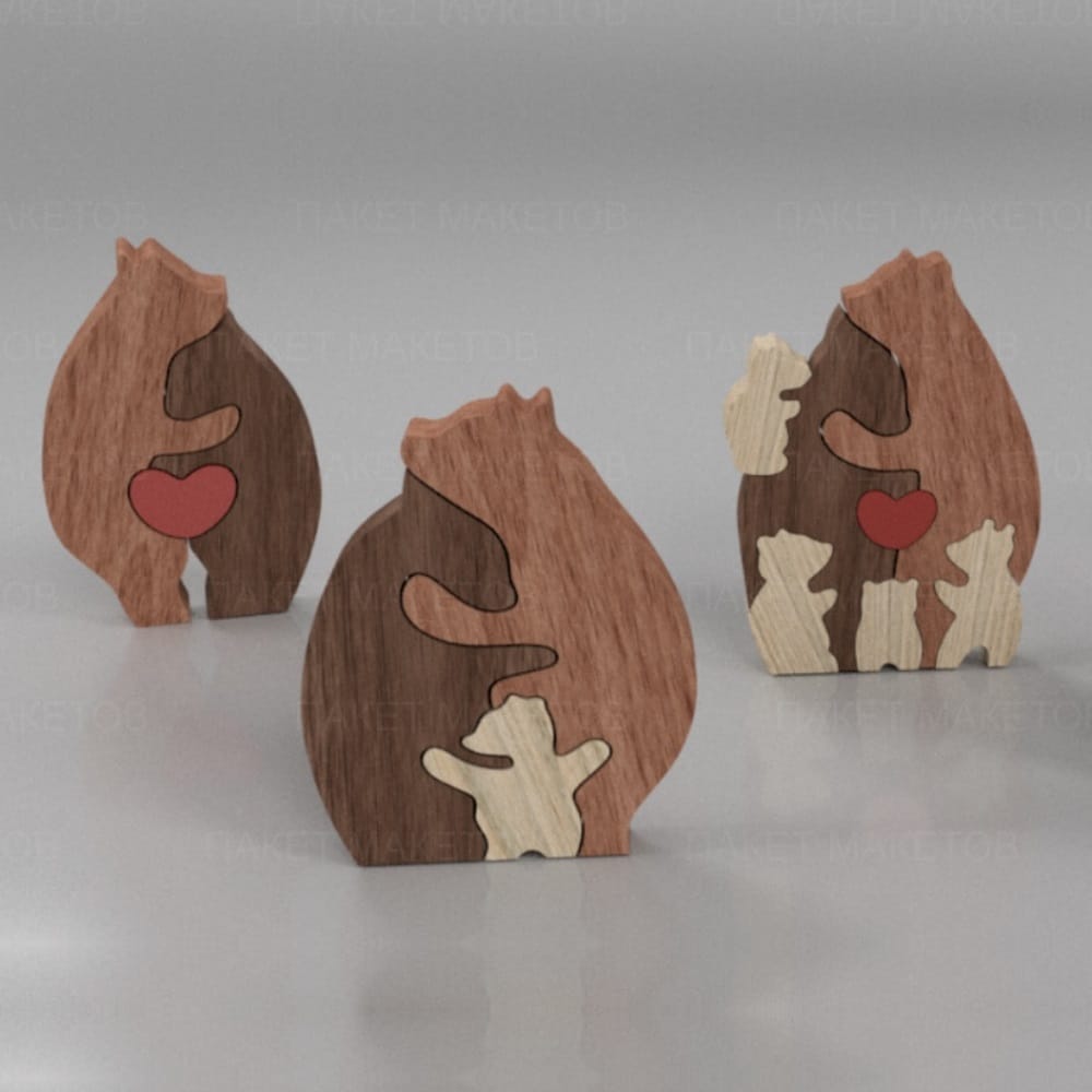 Wooden Bear Family Puzzle Toy Laser Cut File