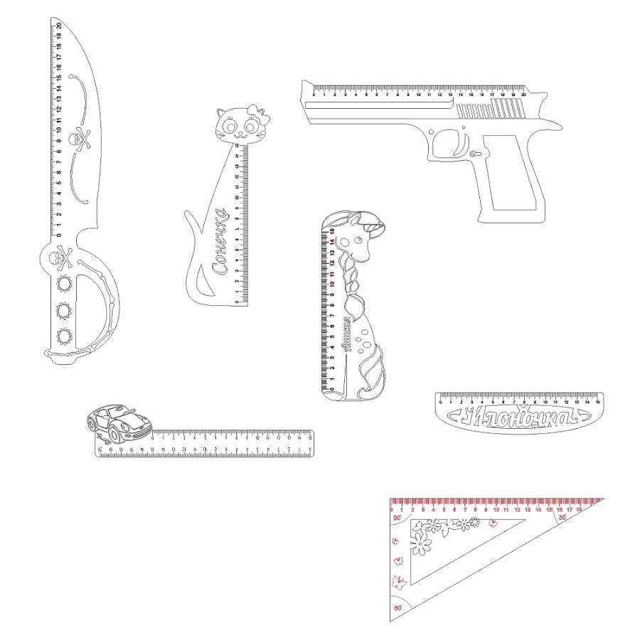 Geometry Ruler In 7 Cool Shapes Laser Cut File