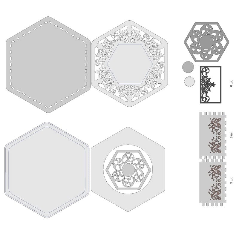 Hexagon Decorative Favour Box Laser Cut File