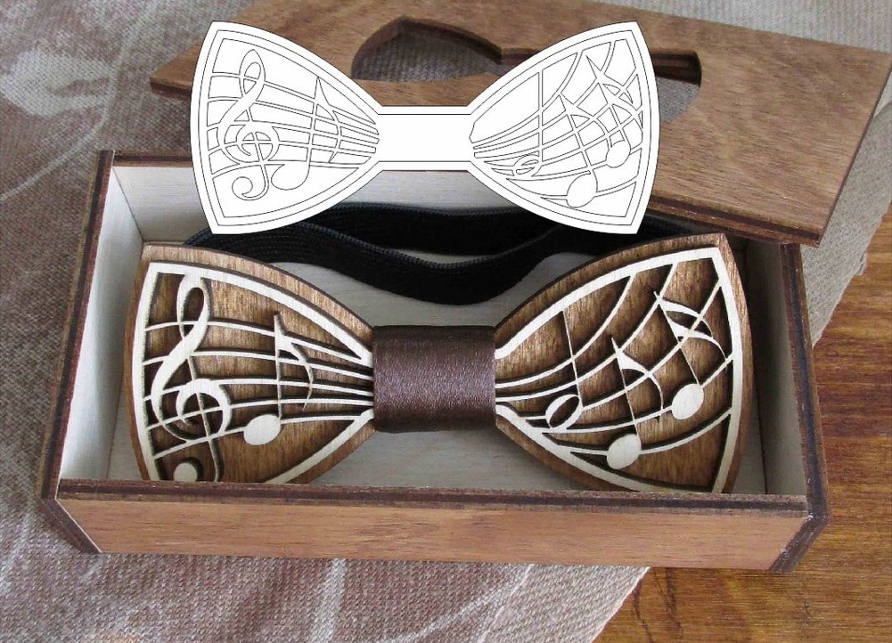 Laser Cut Wooden Bow Tie with Musical Notation