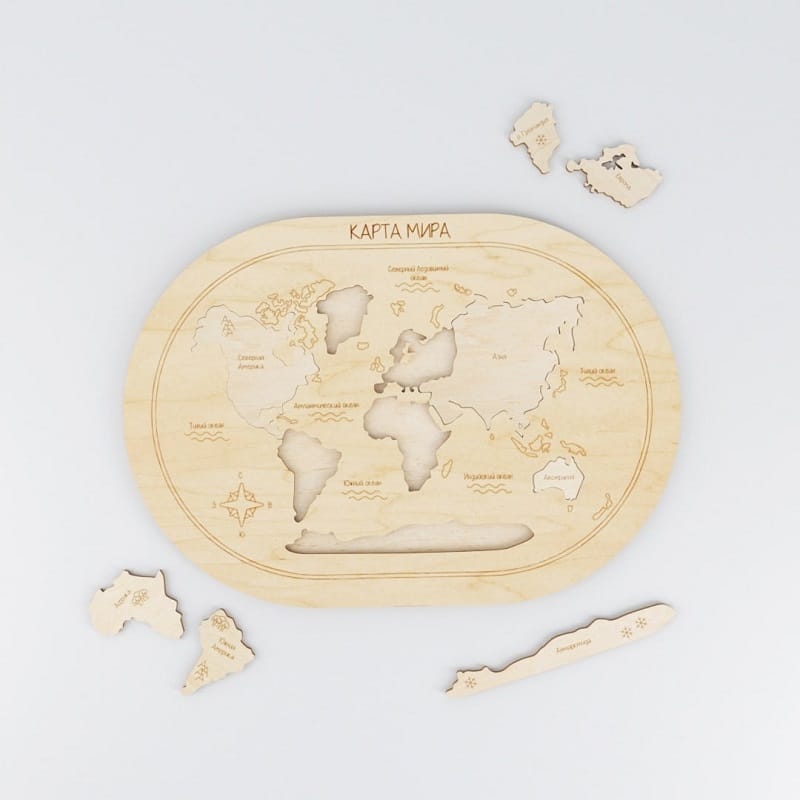 World Map Educational Puzzle Toy Laser Cut File