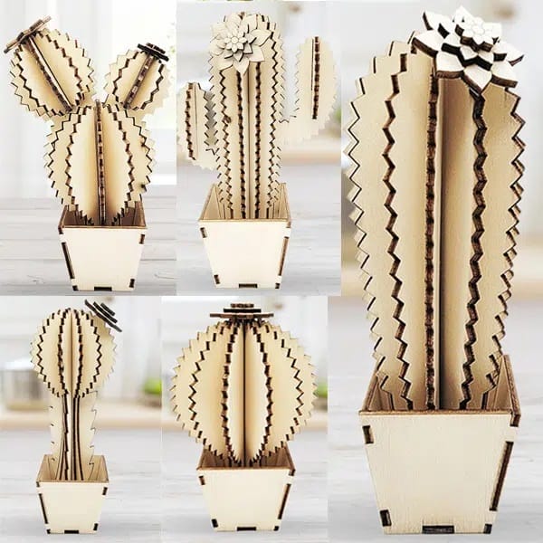 Wooden Cactus Pot Decor Collection Laser Cut File