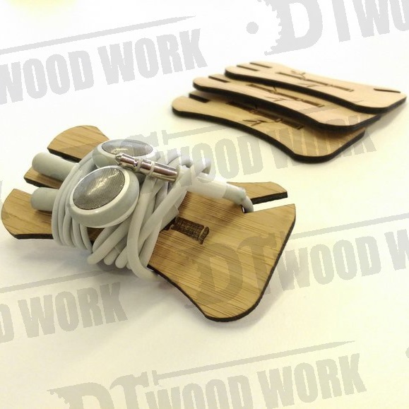 Bamboo Engraved Earbud Cord Wrap Laser Cut File