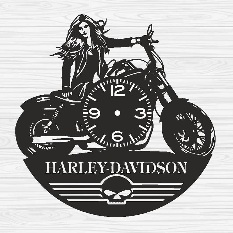 Girl on Harley Davidson Vinyl Wall Clock Laser Cut File