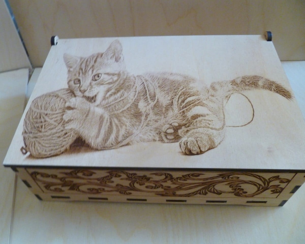 Engraved Cat Wooden Box Laser Cut File