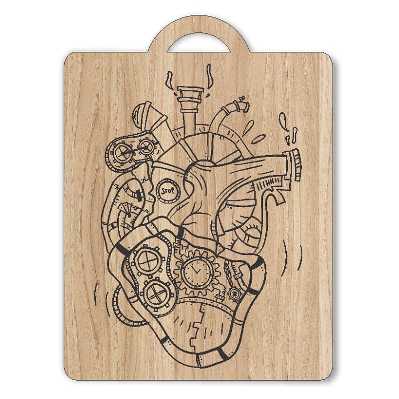 Engraved Mechanical Heart on Chopping Board Laser Cut File