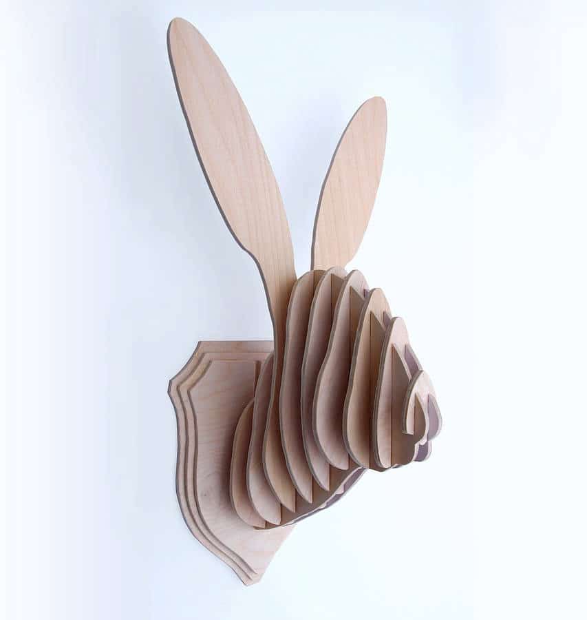 Laser Cut 3D Wood Rabbit Head Wall Decor