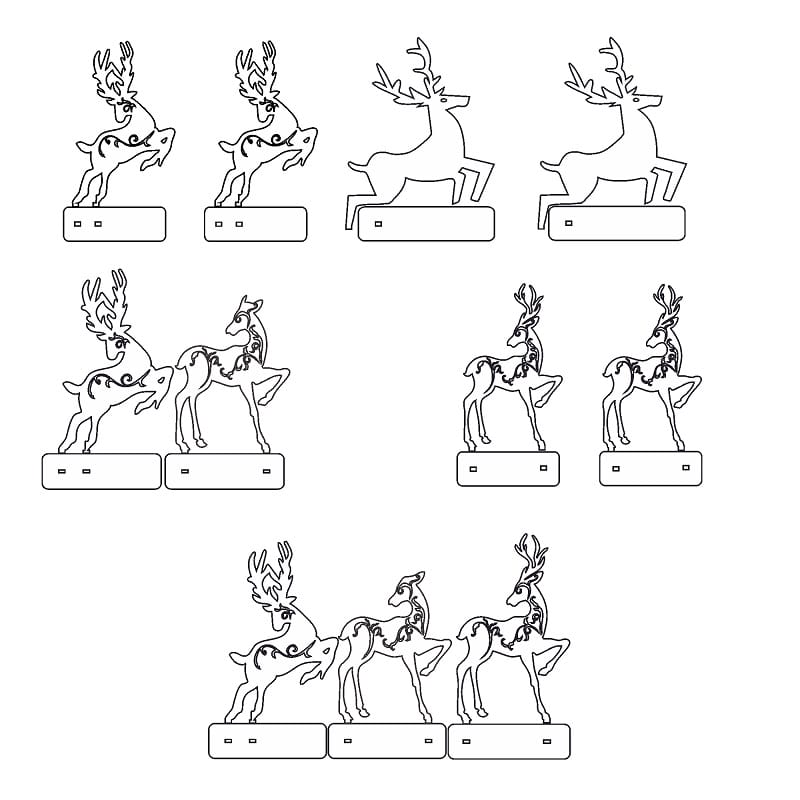 Xmas Reindeer on Stand Collection Decor Laser Cut File