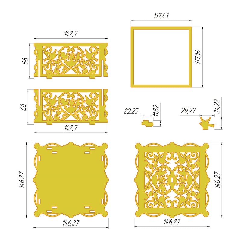 Scroll Saw Pattern Square Jewelry Box Laser Cut File