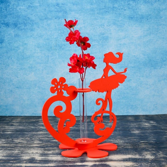 Girl with Flower Test Tube Vase Stand Laser Cut File