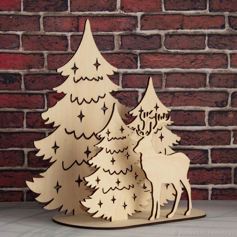 Christmas Composition with Deer in Trees Laser Cut File