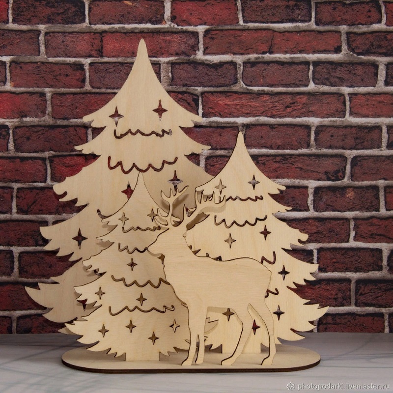 Christmas Composition with Deer in Trees Laser Cut File
