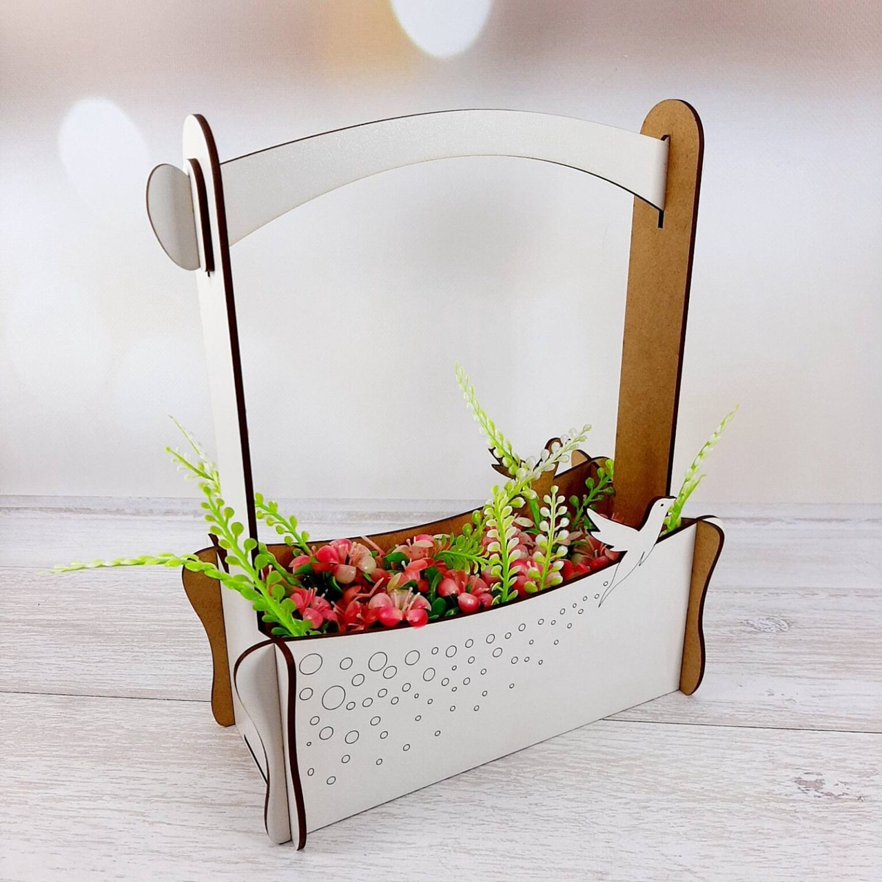 Decorative Flower Basket with Hummingbirds Laser Cut File