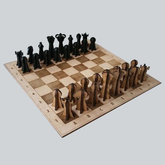 Chess Board and Interlocking Chess Pieces Laser Cut File