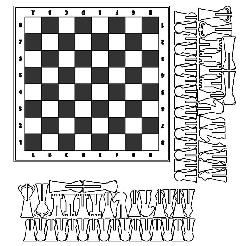 Chess Board and Interlocking Chess Pieces Laser Cut File