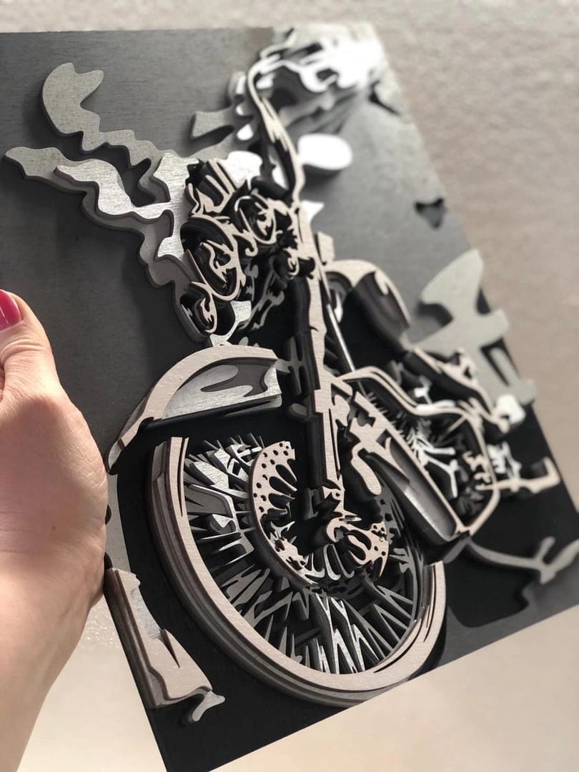 Multilayered Motorcycle Wall Panel Art Laser Cut File