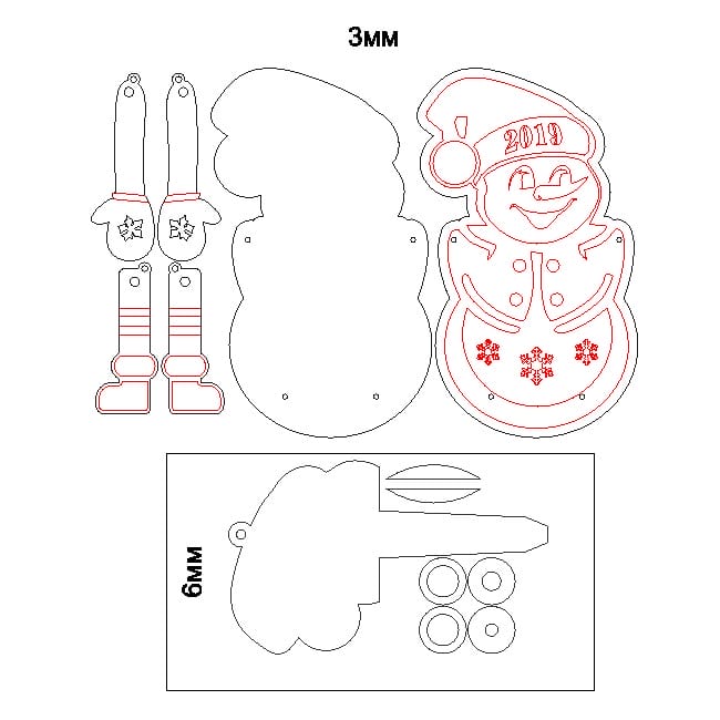 Waving Snowman Christmas Ornament Laser Cut File