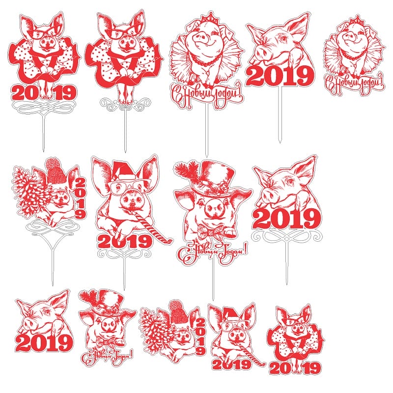 Pig Toppers and Magnets for New Year Laser Cut File