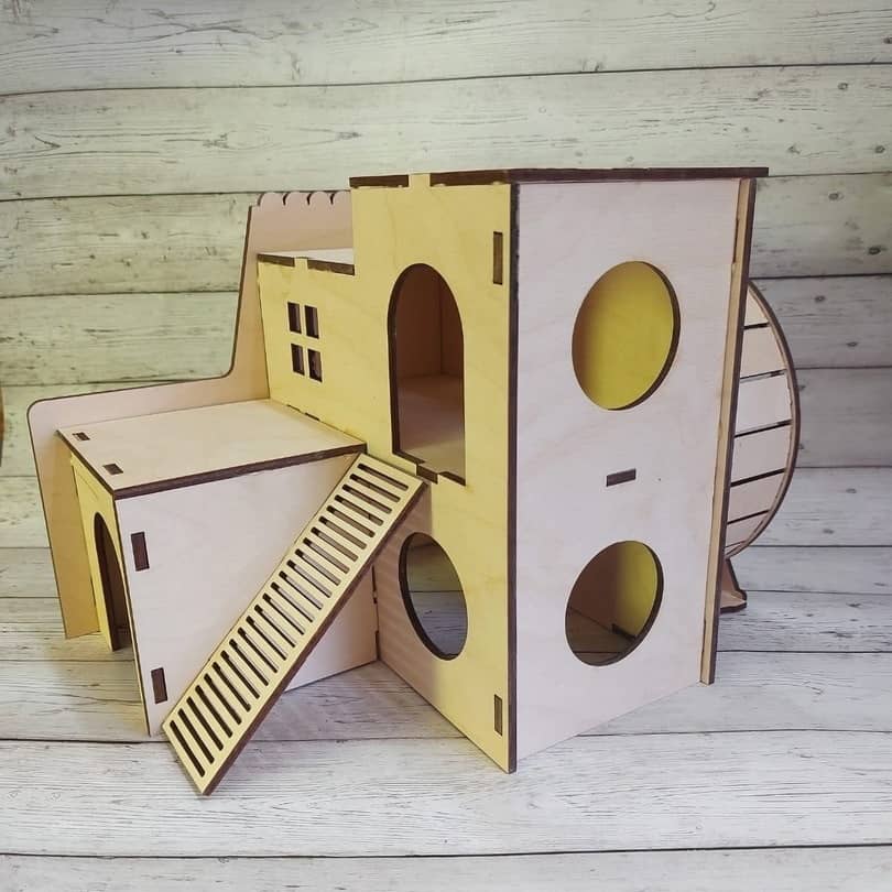 2-Storey Hamster House with Running Wheel Laser Cut File