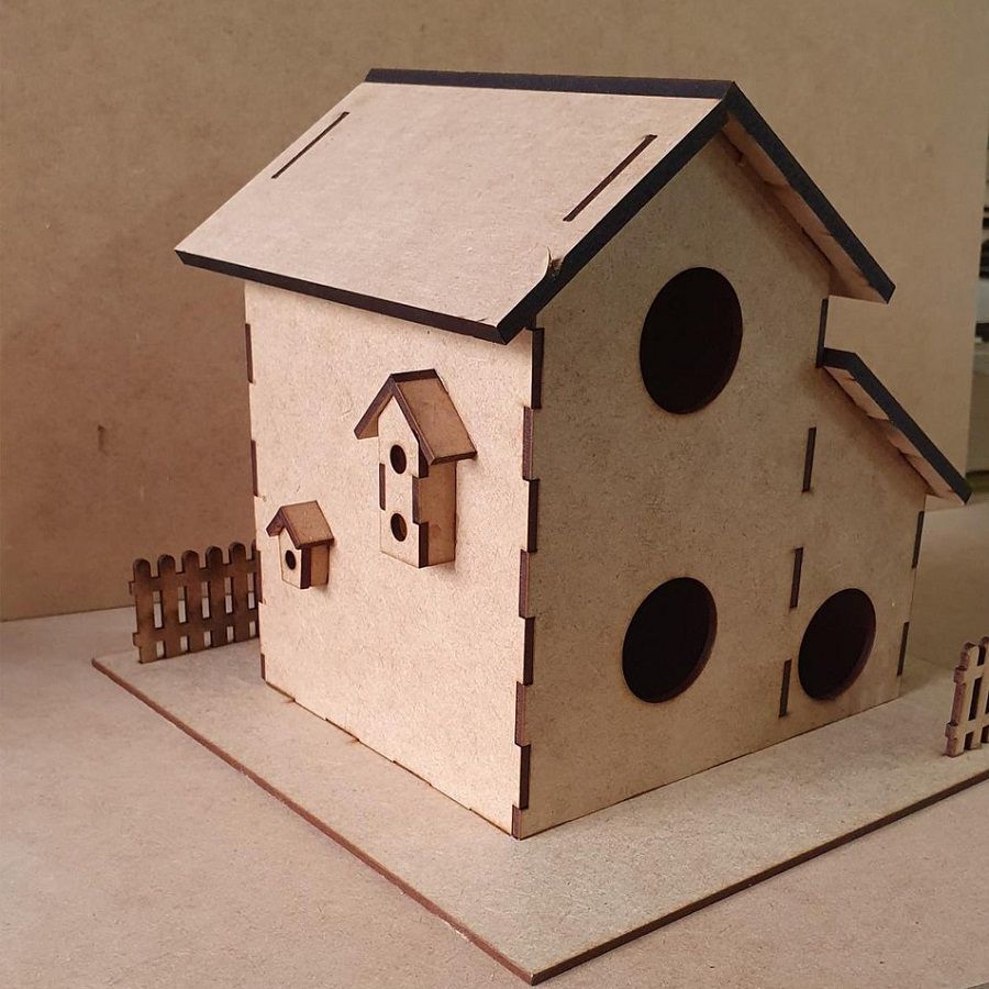 Two Story 3 Hole Multi-Family Birdhouse Laser Cut File